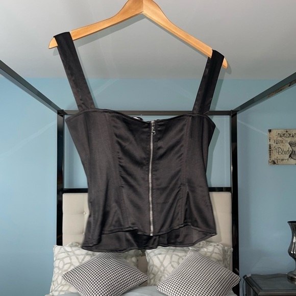 MIAOU Crop Top AGNES Corset Black Stretch Tue Sleeveless with Square Neckline Lg - Picture 8 of 11